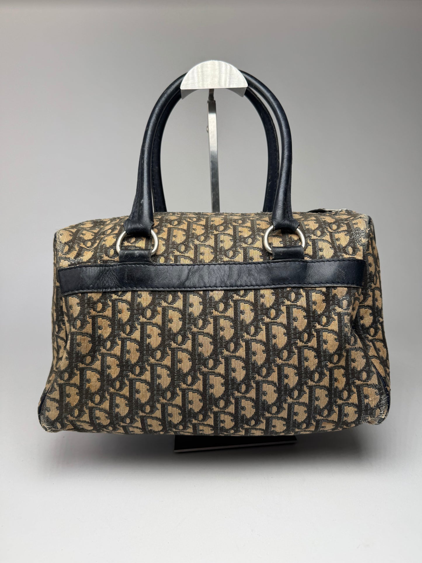 Vintage Dior Oblique Monogram Canvas Bag Navy Beige