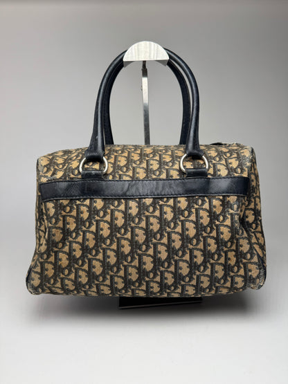 Vintage Dior Oblique Monogram Canvas Bag Navy Beige