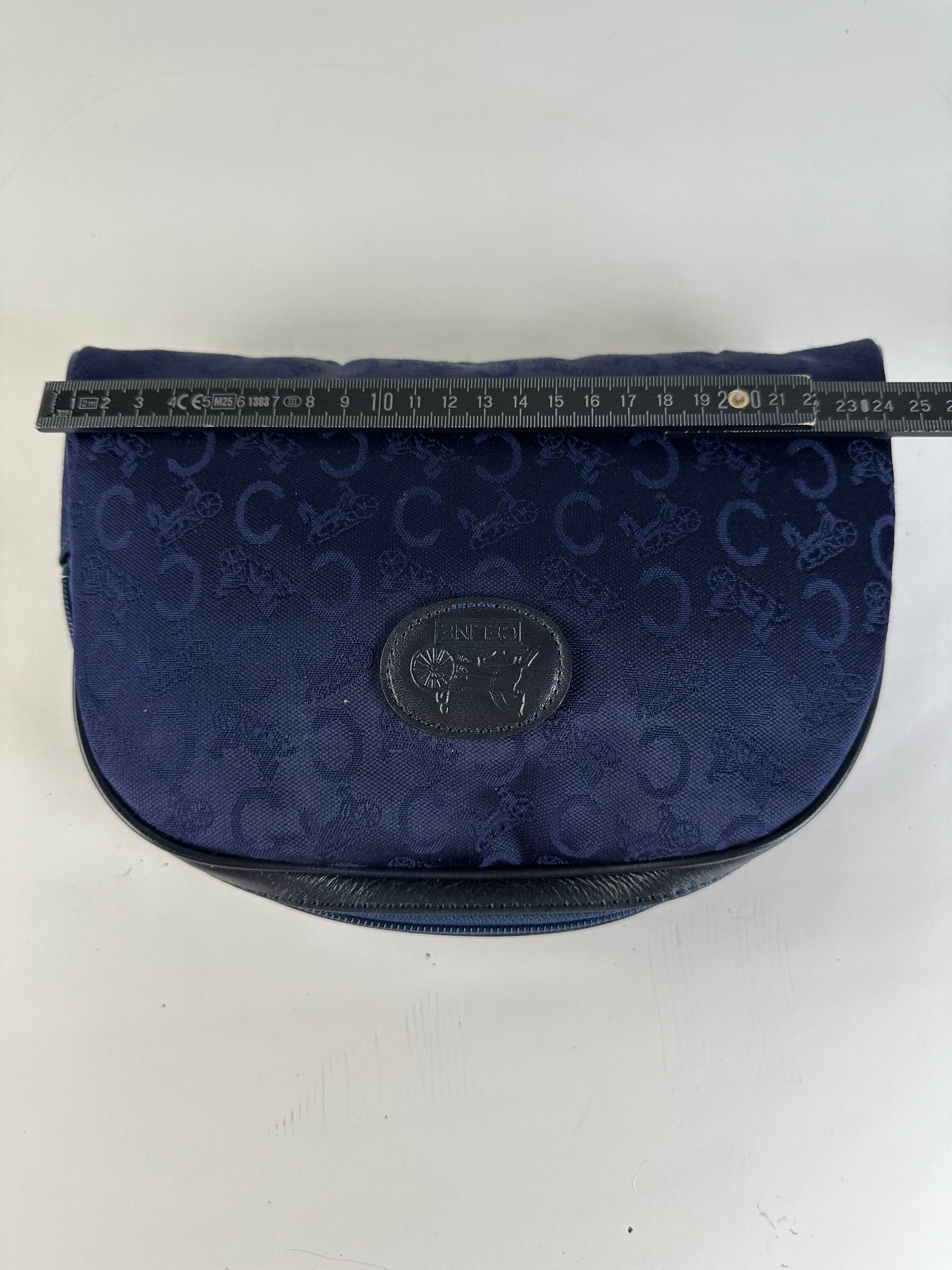 Vintage Celine Macadam Coated Canvas Cosmetic Bag Dark Blue