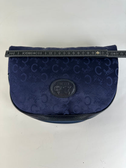 Vintage Celine Macadam Coated Canvas Cosmetic Bag Dark Blue