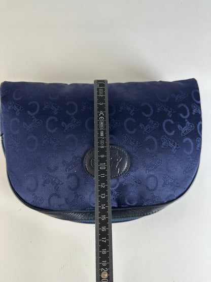 Vintage Celine Macadam Coated Canvas Cosmetic Bag Dark Blue