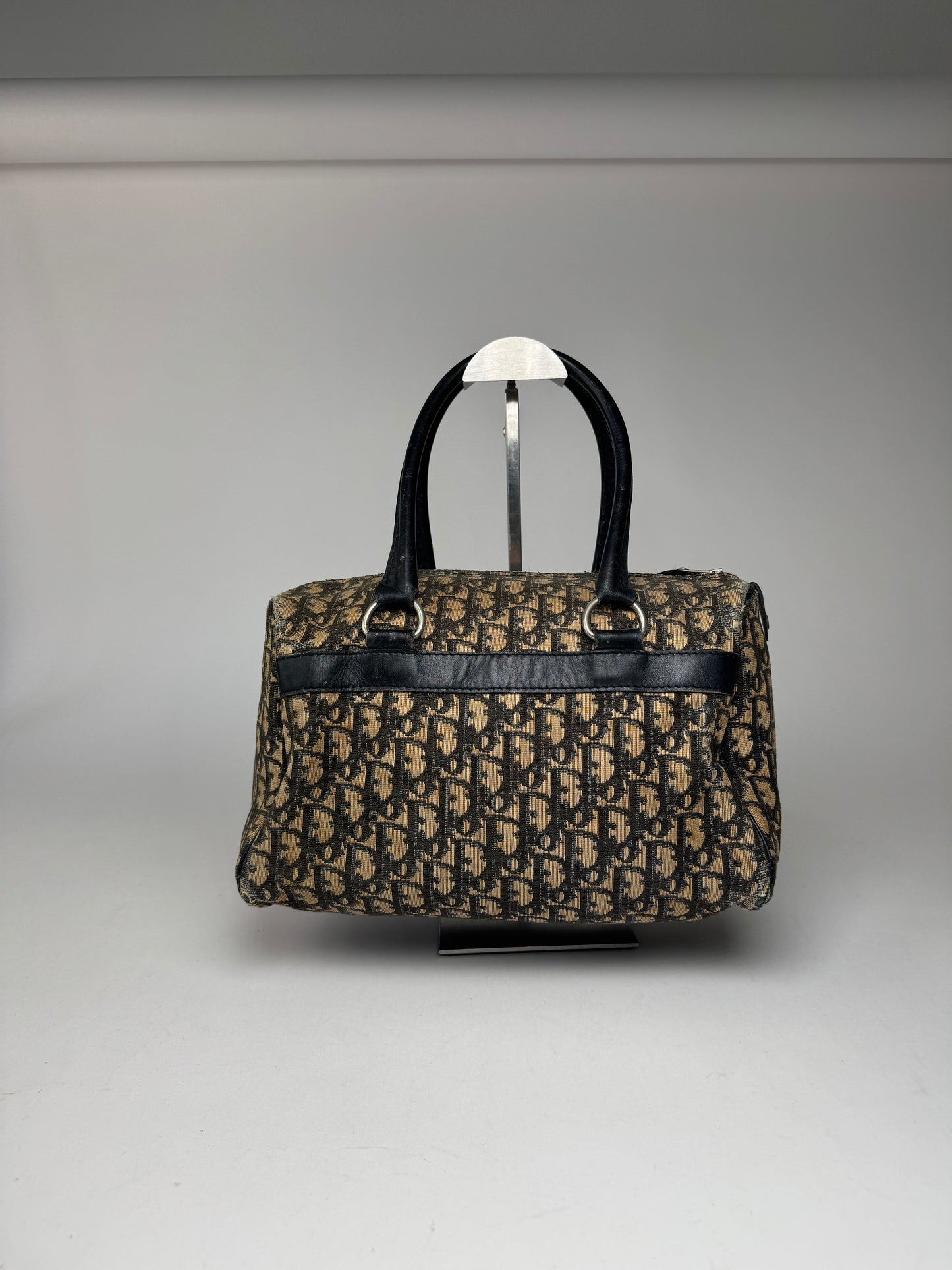 Vintage Dior Oblique Monogram Canvas Bag Navy Beige