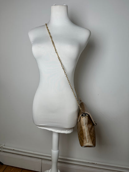 Vintage Celine Paris Triomphe Monogram Chain Leather Bag Brown