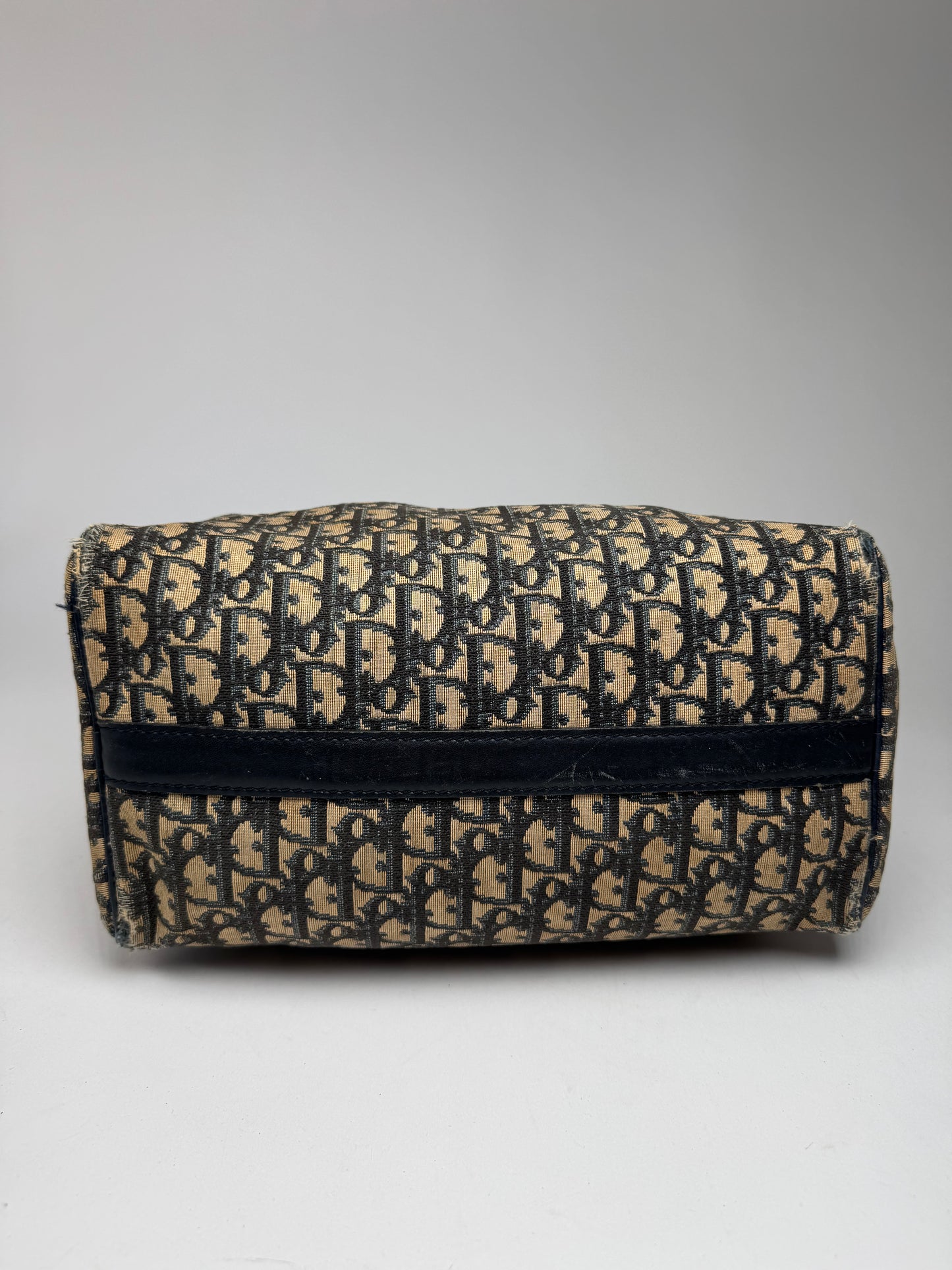 Vintage Dior Oblique Monogram Canvas Bag Navy Beige