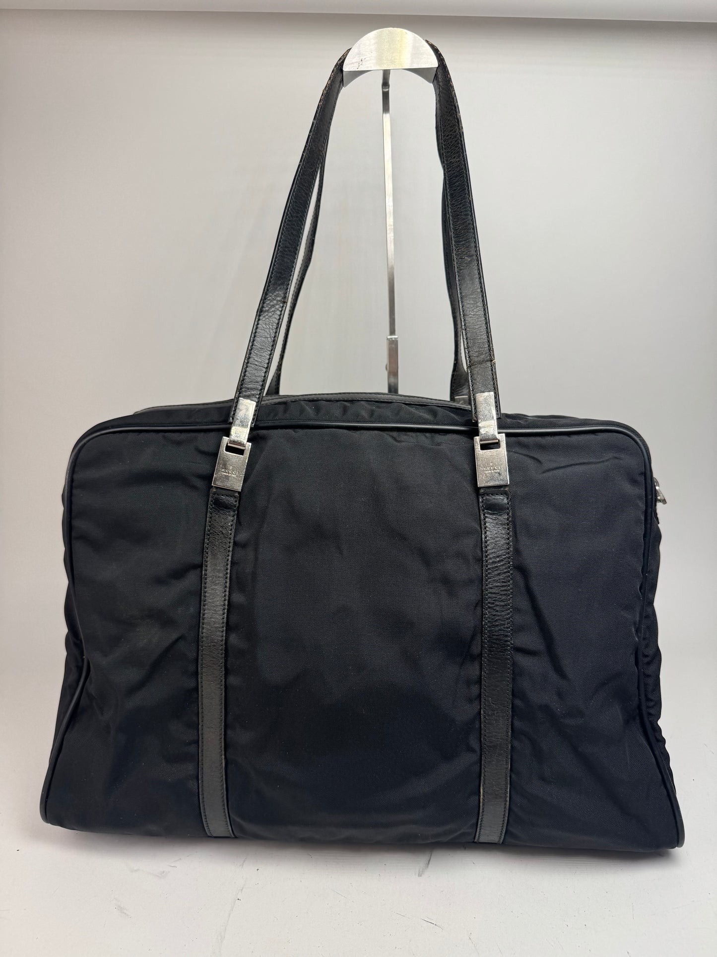 Vintage Gucci Polyester Leather Duffel Bag / Weekender Black