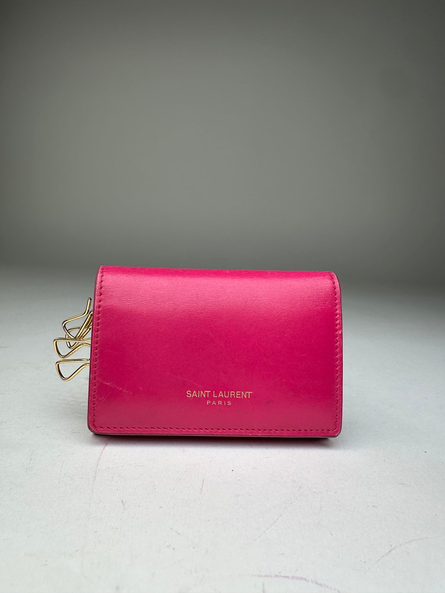 Saint Laurent Paris Smooth Leather Key Case Fuchsia