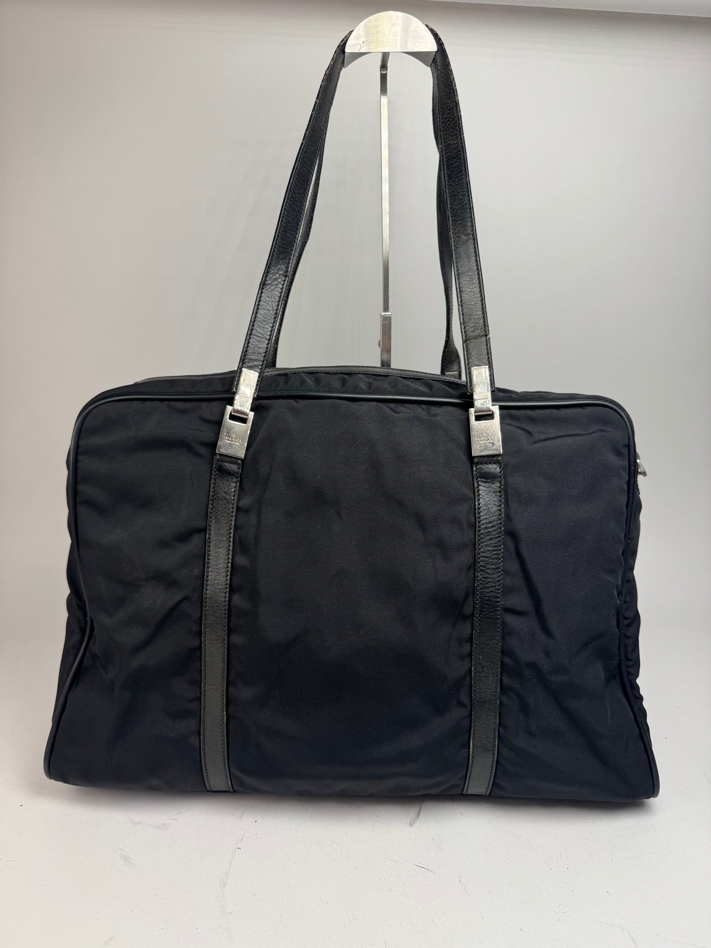 Vintage Gucci Polyester Leather Duffel Bag / Weekender Black