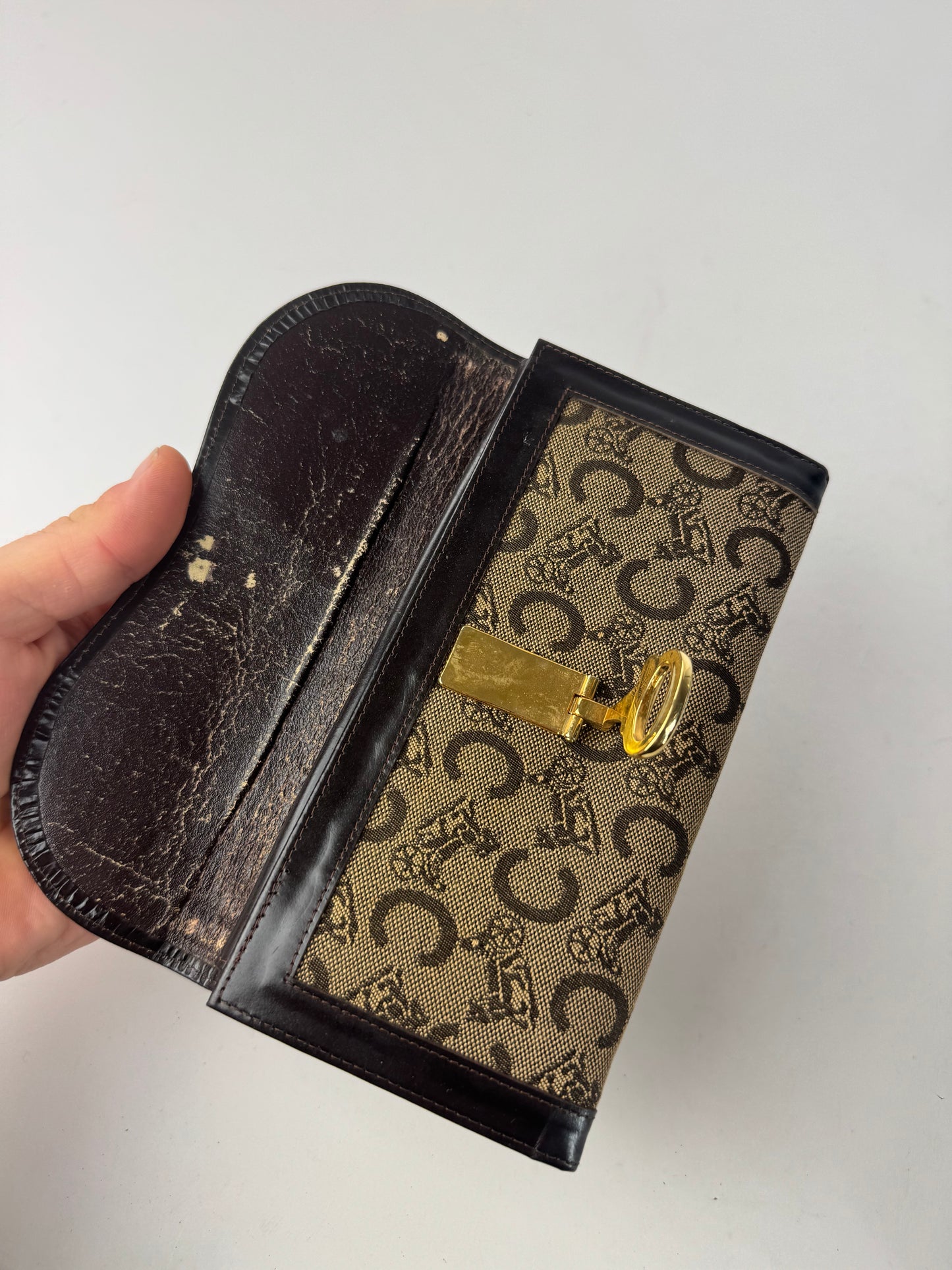Vintage Celine Paris Macadam Monogram Wallet Brown Camel