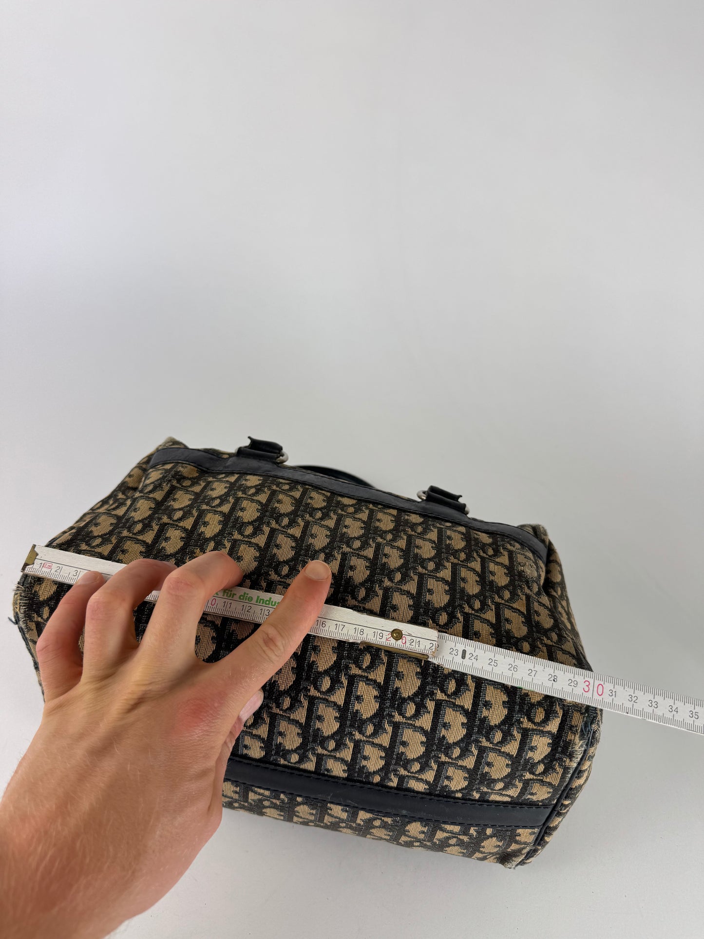 Vintage Dior Oblique Monogram Canvas Bag Navy Beige