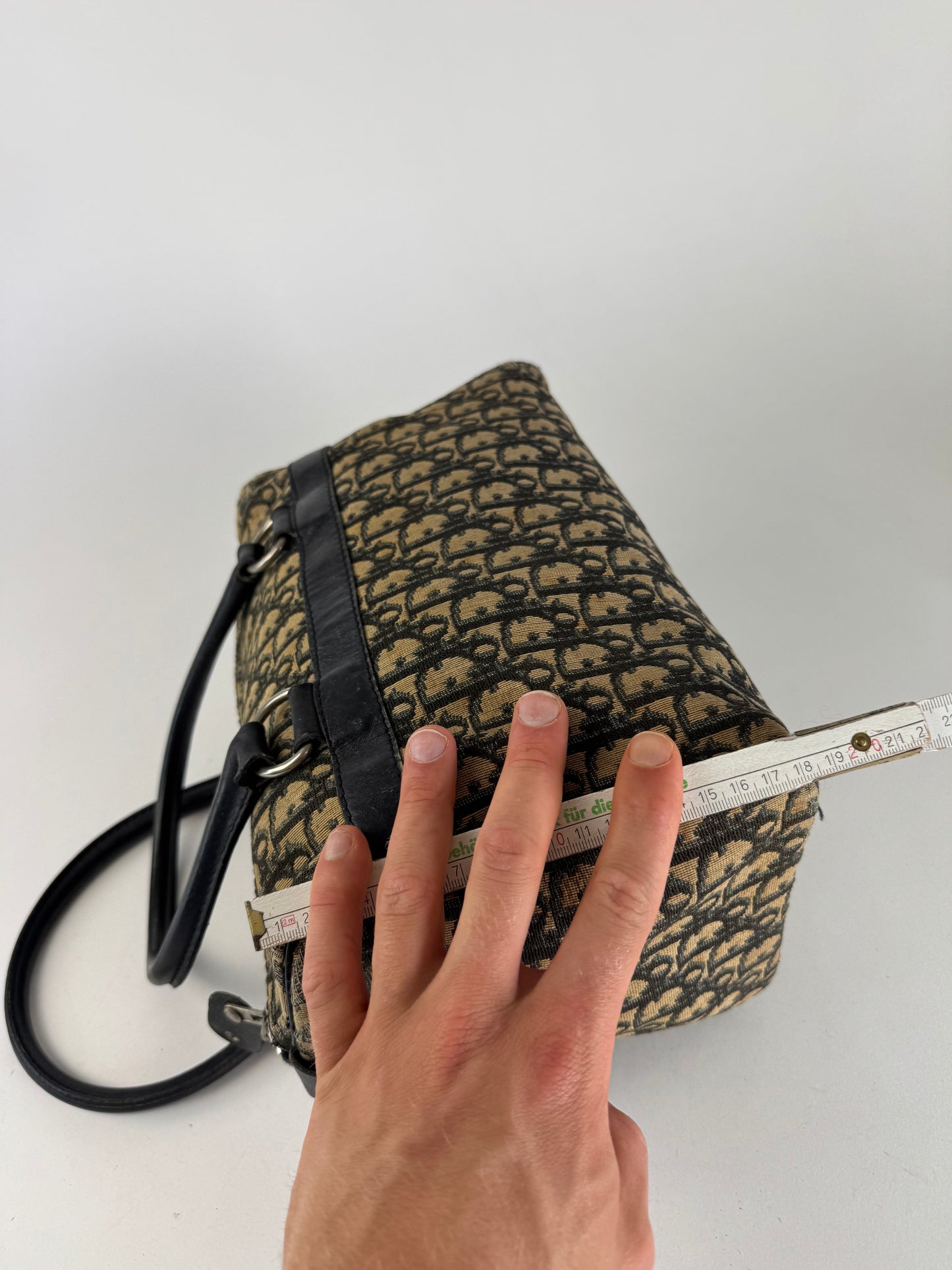 Vintage Dior Oblique Monogram Canvas Bag Navy Beige