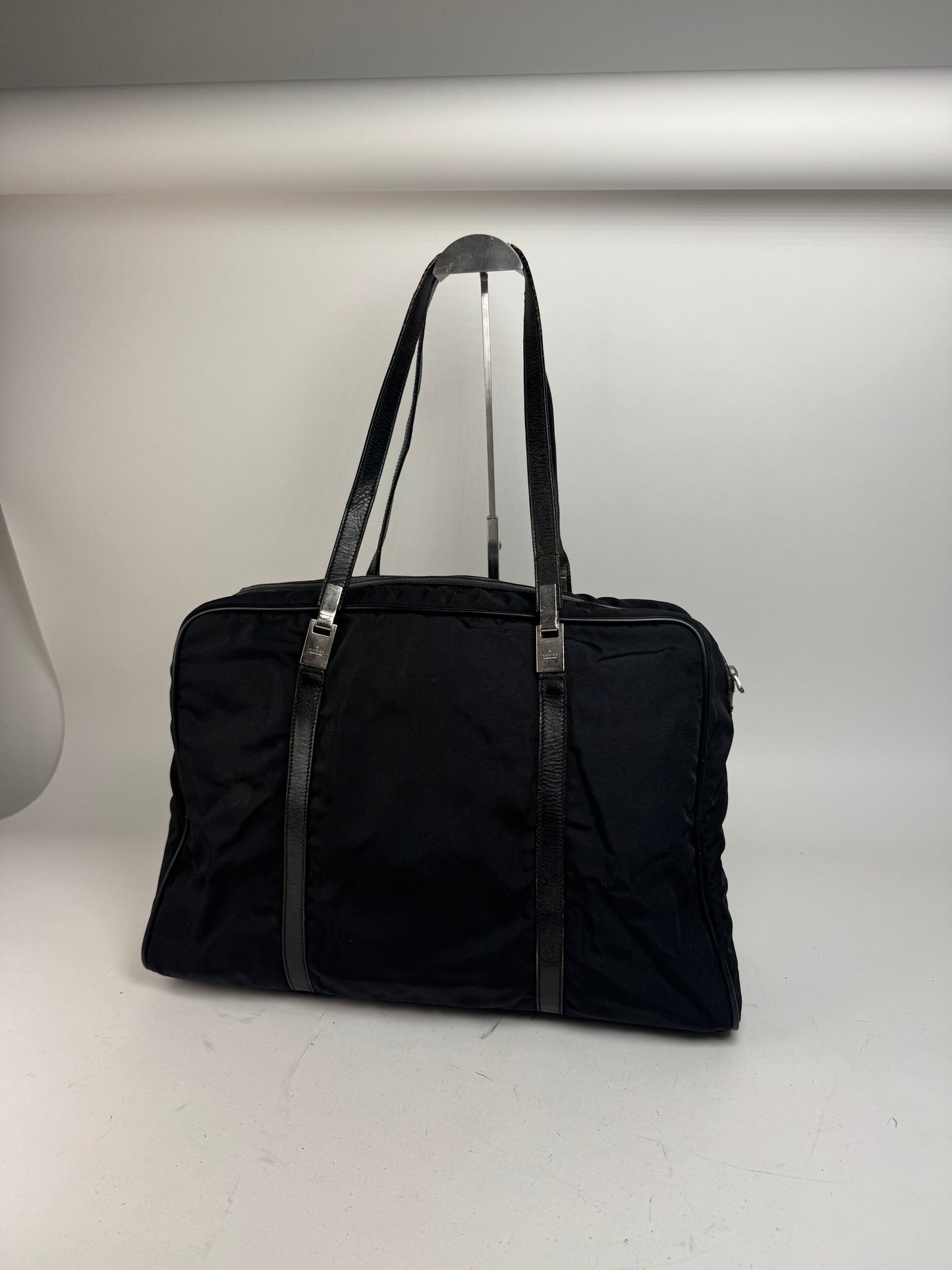 Vintage Gucci Polyester Leather Duffel Bag / Weekender Black