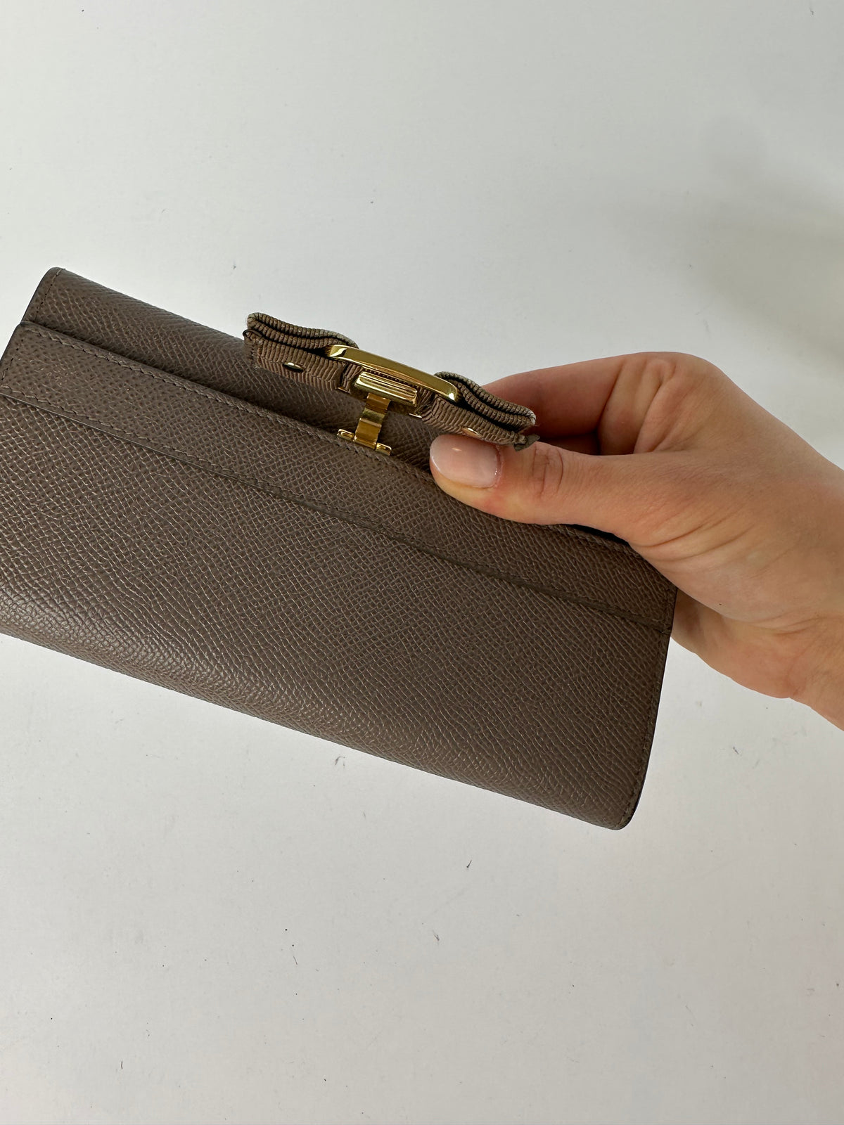 Vintage Salvatore Ferragamo Vara Saffiano Leather Bifold Wallet Taupe