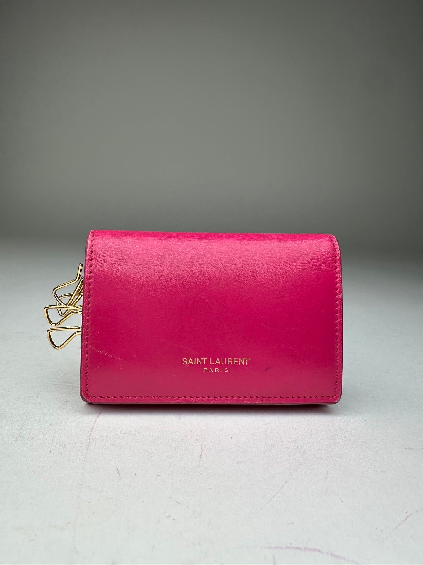 Saint Laurent Paris Smooth Leather Key Case Fuchsia