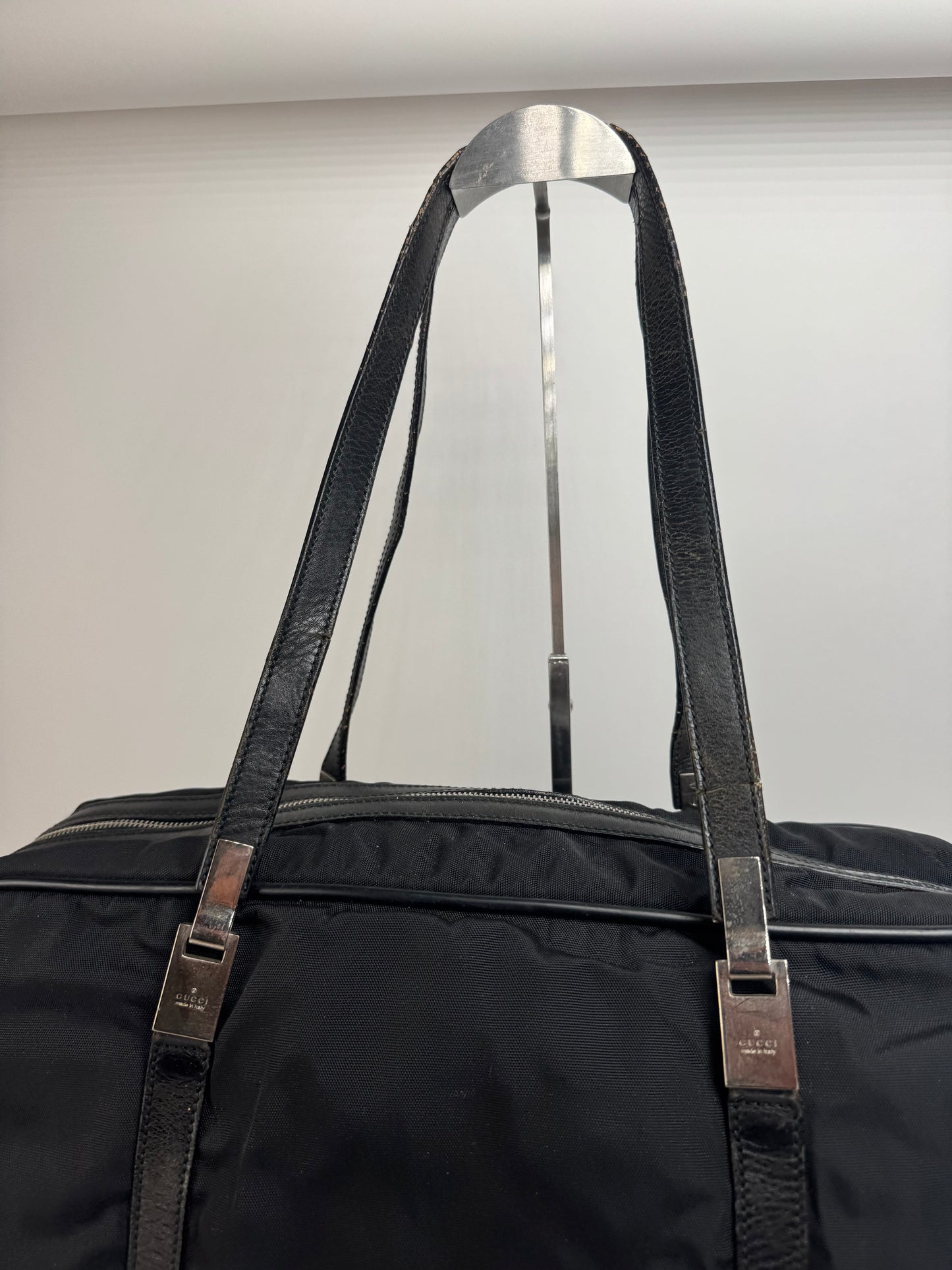 Vintage Gucci Polyester Leather Duffel Bag / Weekender Black