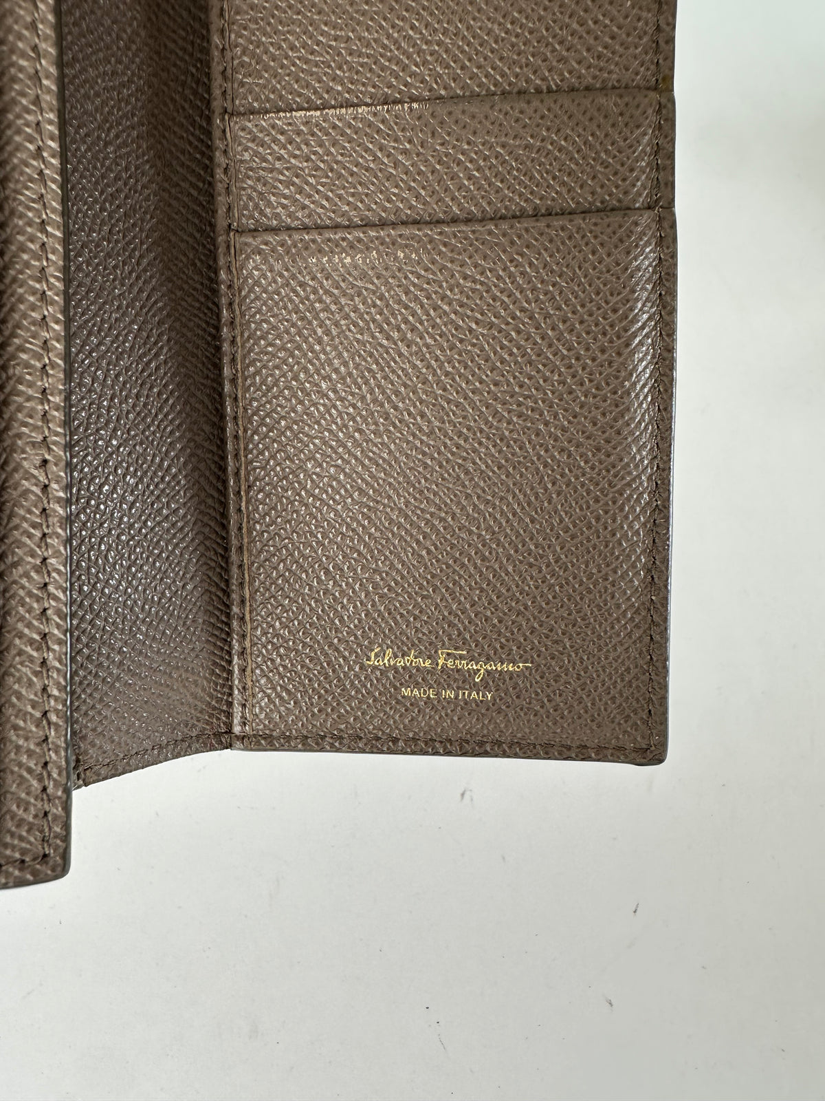 Vintage Salvatore Ferragamo Vara Saffiano Leather Bifold Wallet Taupe