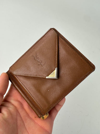 Vintage Saint Laurent Grained Leather Wallet Brown Gold