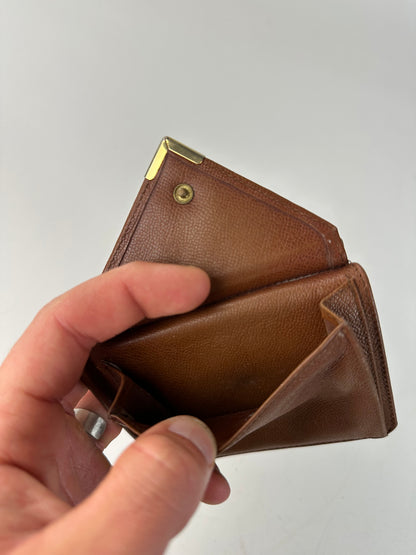 Vintage Saint Laurent Grained Leather Wallet Brown Gold