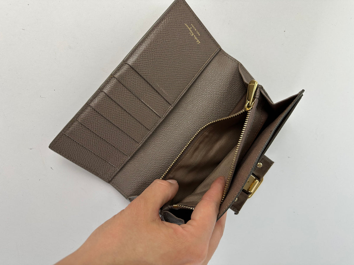 Vintage Salvatore Ferragamo Vara Saffiano Leather Bifold Wallet Taupe