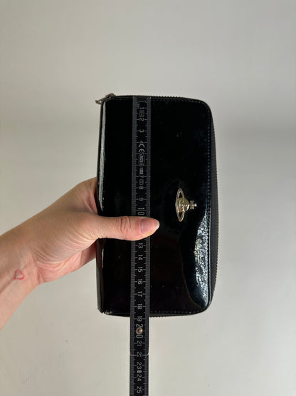 Vintage Vivienne Westwood Patent Leather Zip Wallet Black Silver