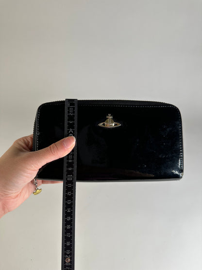 Vintage Vivienne Westwood Patent Leather Zip Wallet Black Silver