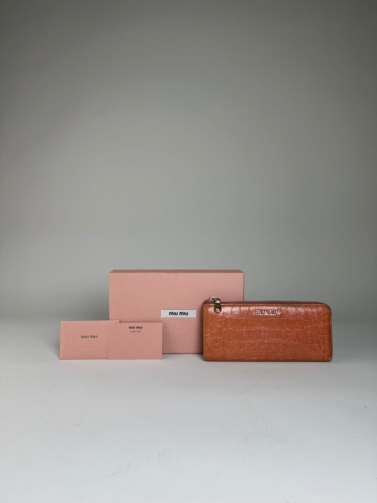 Vintage Miu Miu Crocodile-Embossed Leather Wallet Orange Gold