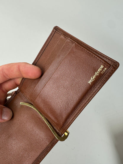Vintage Saint Laurent Grained Leather Wallet Brown Gold