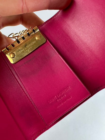 Saint Laurent Paris Smooth Leather Key Case Fuchsia