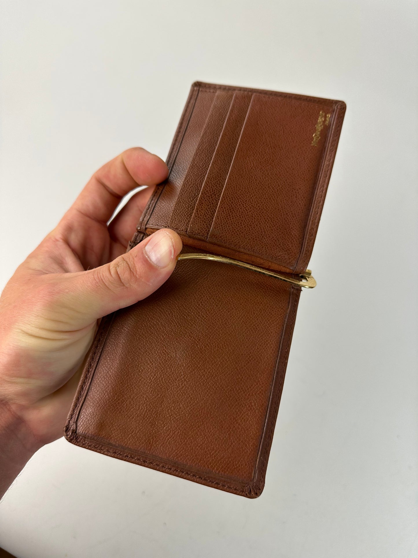 Vintage Saint Laurent Grained Leather Wallet Brown Gold