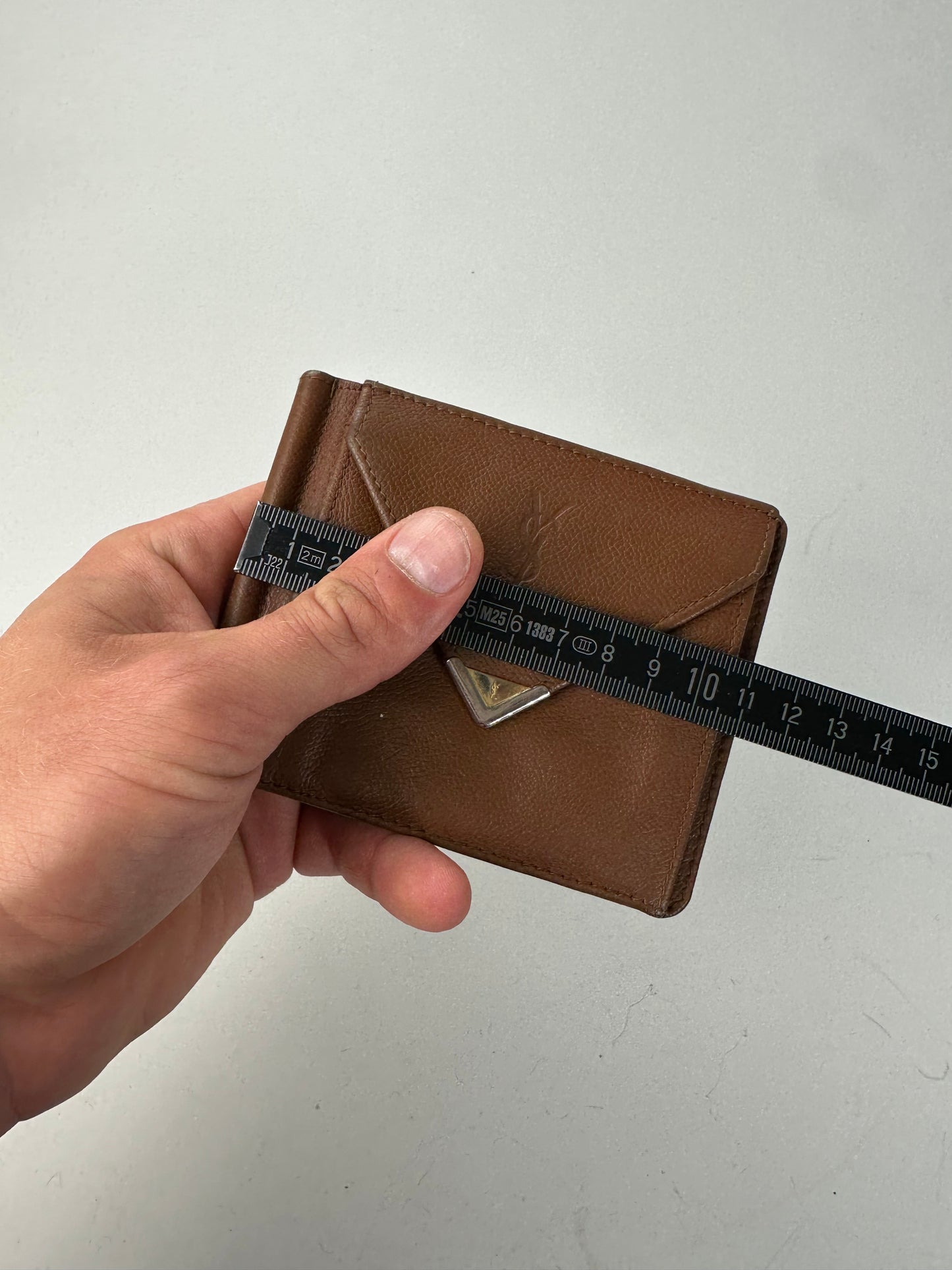 Vintage Saint Laurent Grained Leather Wallet Brown Gold