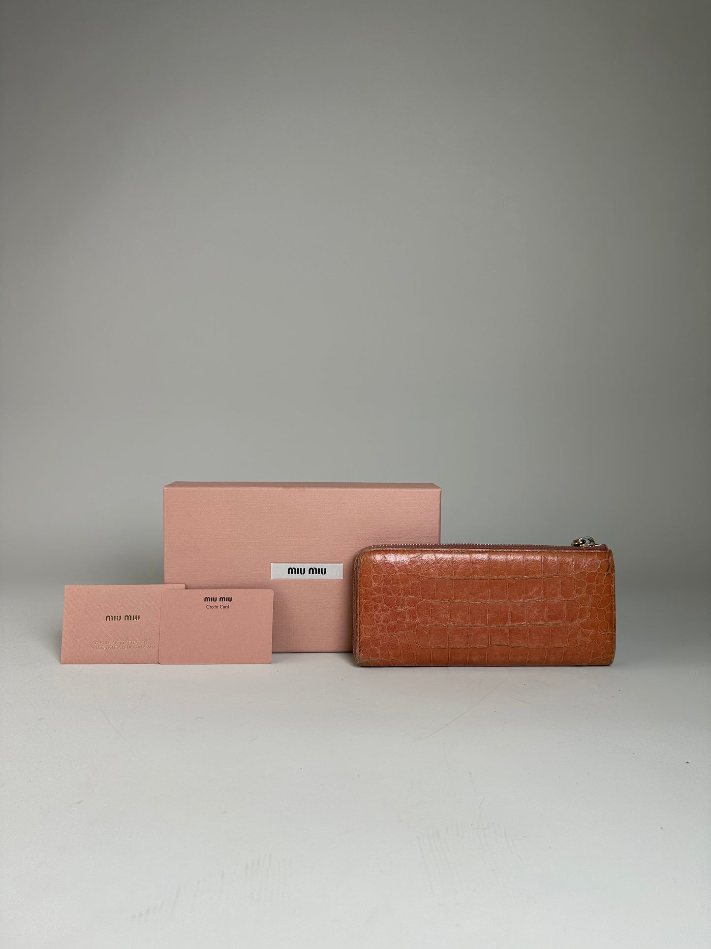Vintage Miu Miu Crocodile-Embossed Leather Wallet Orange Gold