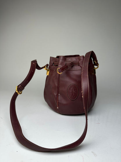 Vintage Cartier Must de Cartier Sac Seau Leather Crossbody Bucket Bag Bordeaux