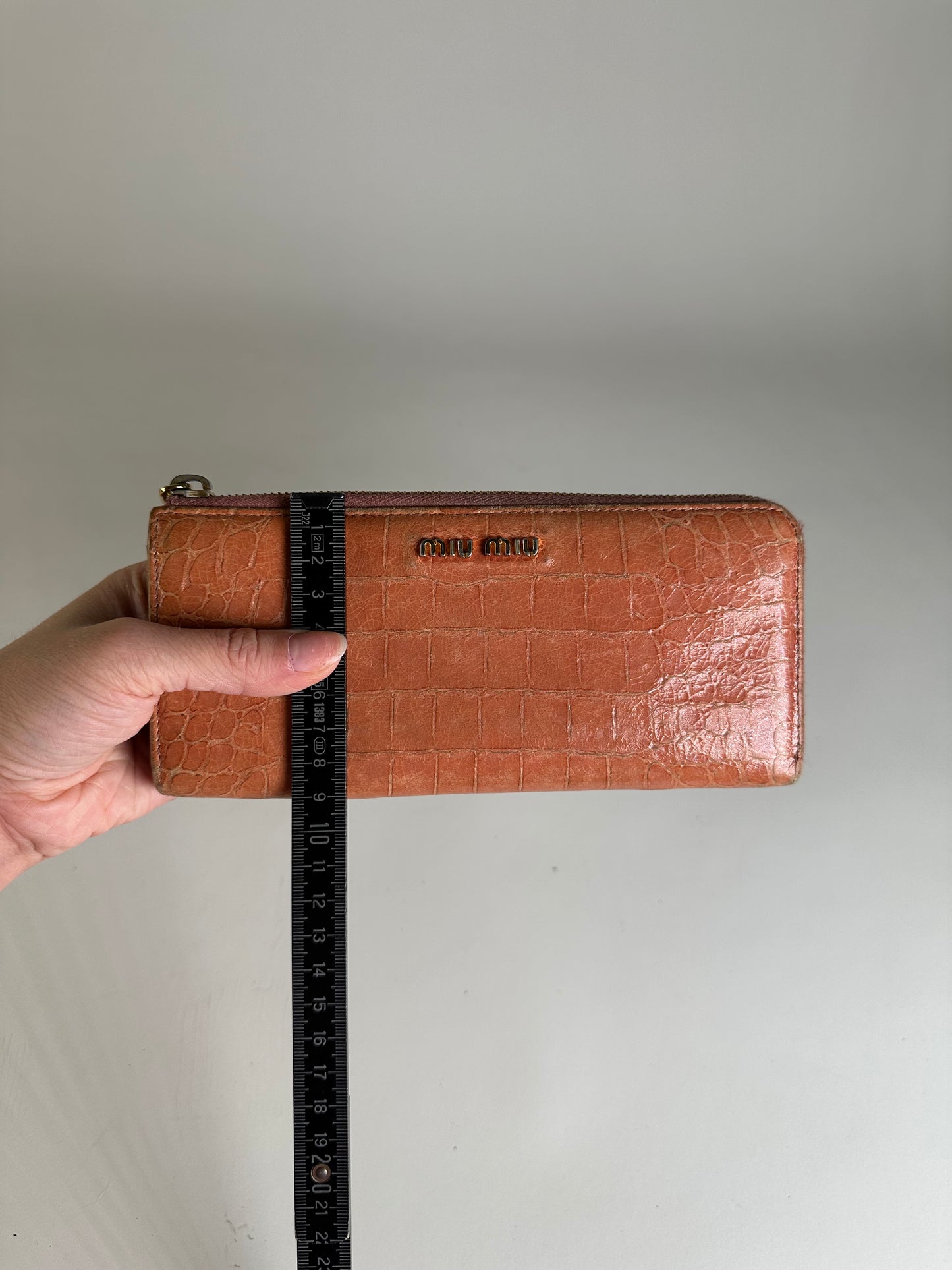 Vintage Miu Miu Crocodile-Embossed Leather Wallet Orange Gold