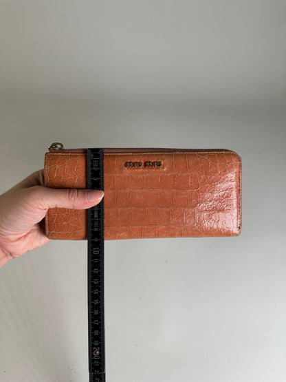 Vintage Miu Miu Crocodile-Embossed Leather Wallet Orange Gold