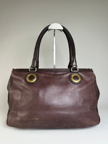 Vintage Etro Structured Leather Handbag Dark Brown Gold