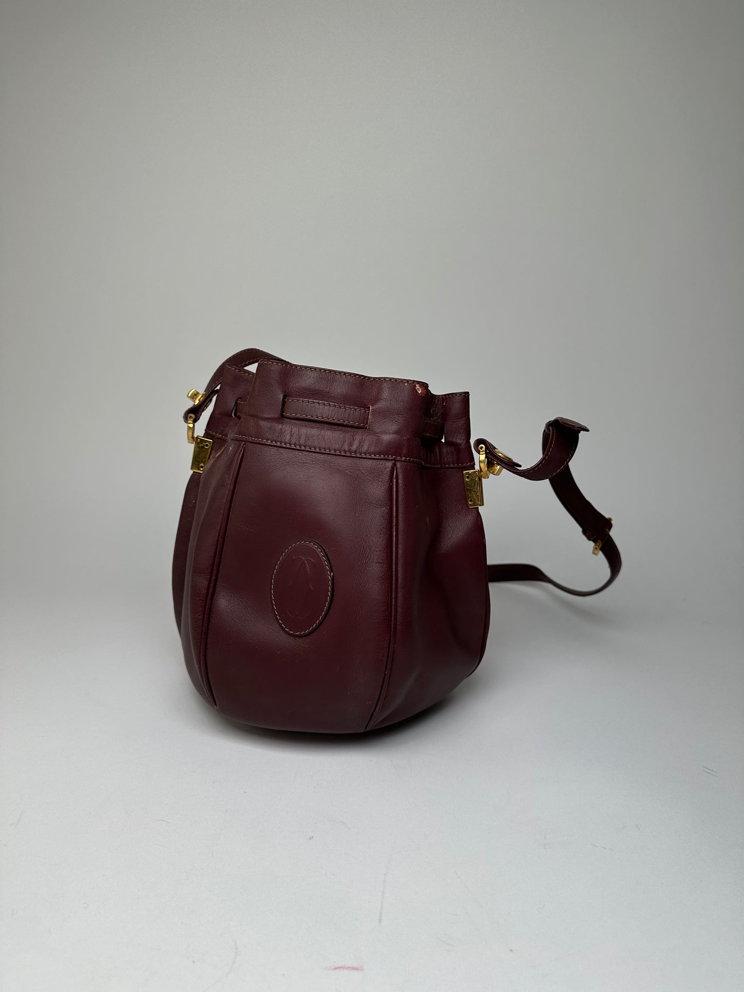 Vintage Cartier Must de Cartier Sac Seau Leather Crossbody Bucket Bag Bordeaux