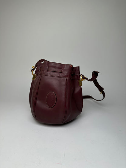 Vintage Cartier Must de Cartier Sac Seau Leather Crossbody Bucket Bag Bordeaux