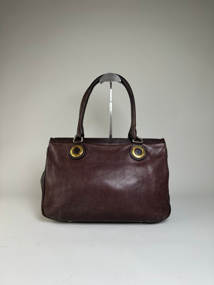 Vintage Etro Structured Leather Handbag Dark Brown Gold