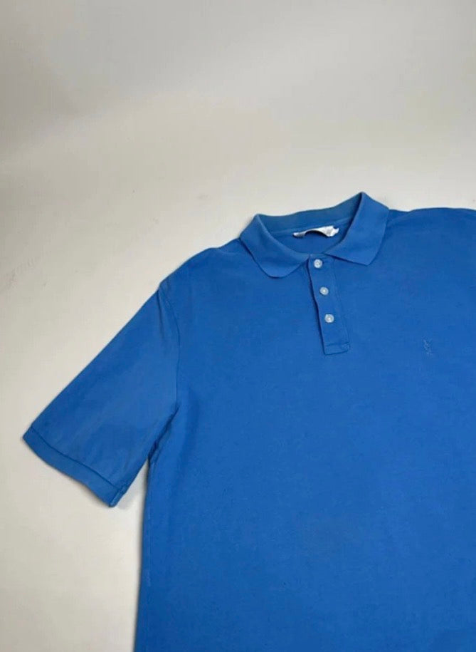 Vintage YSL Men's Cotton Polo Shirt Bright Blue L
