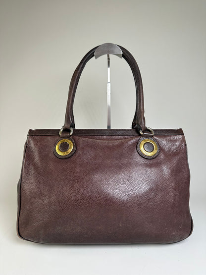 Vintage Etro Structured Leather Handbag Dark Brown Gold