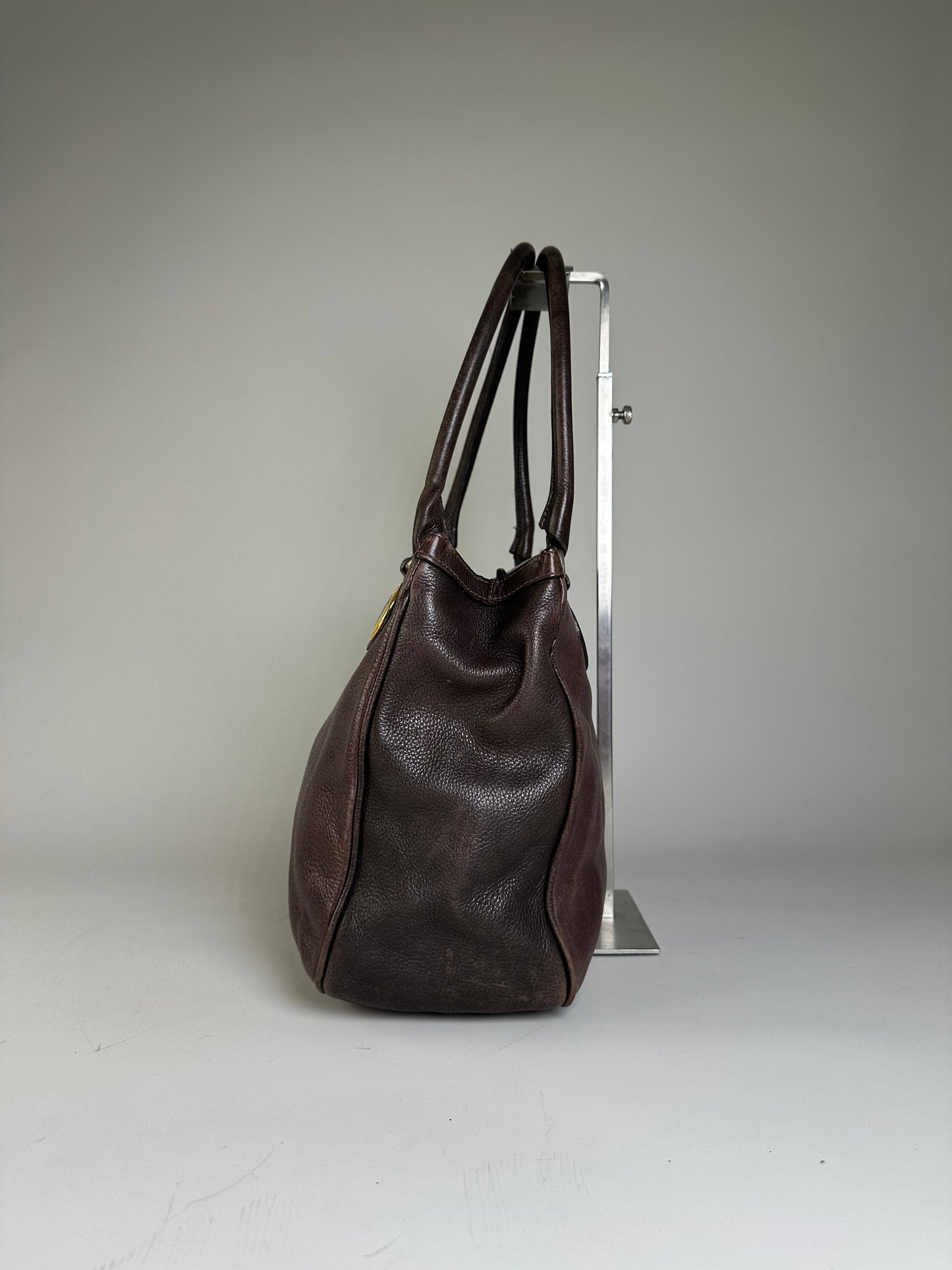 Vintage Etro Structured Leather Handbag Dark Brown Gold