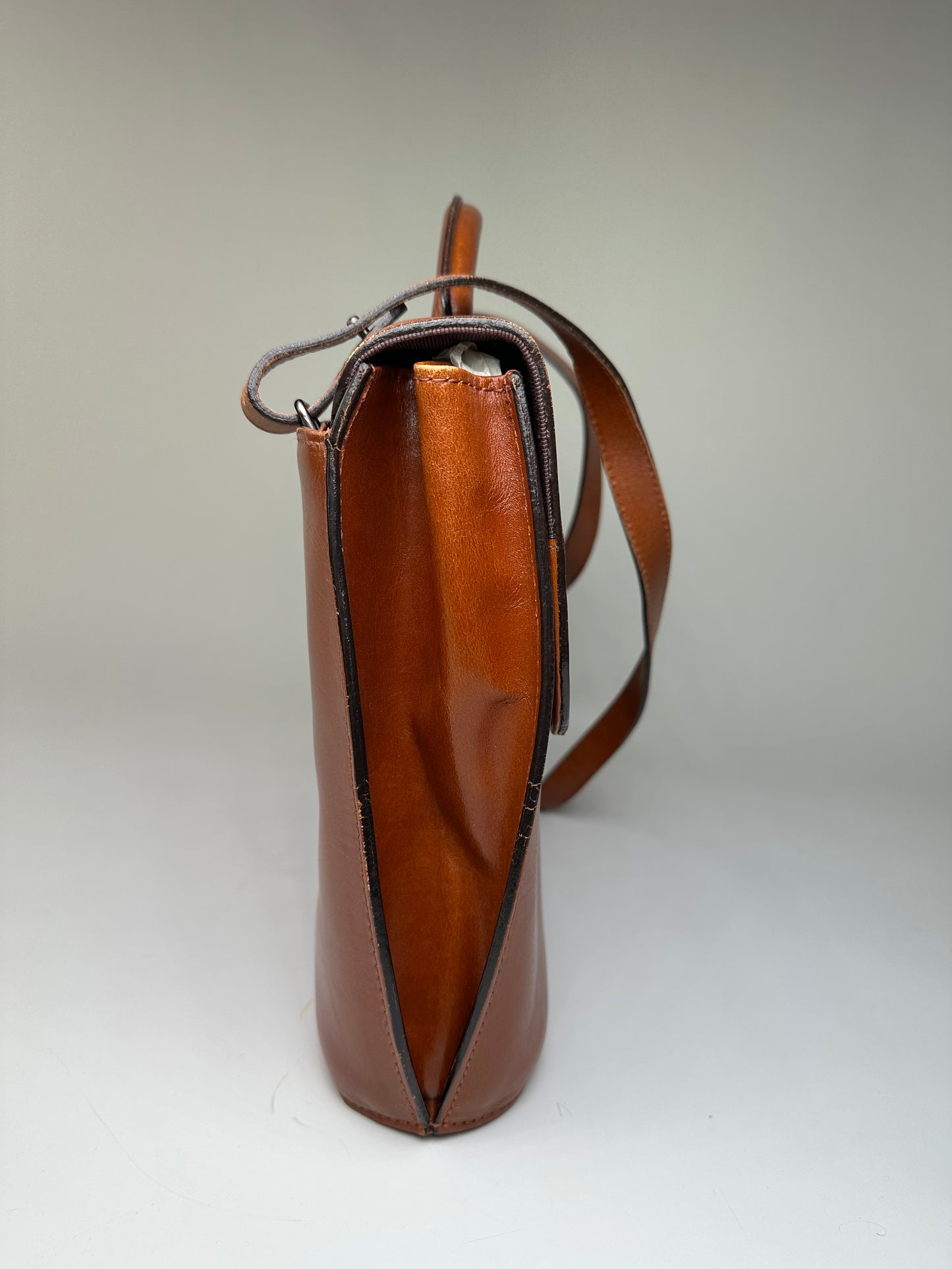 Vintage Issey Miyake Leather Shoulder Bag Chestnut Brown