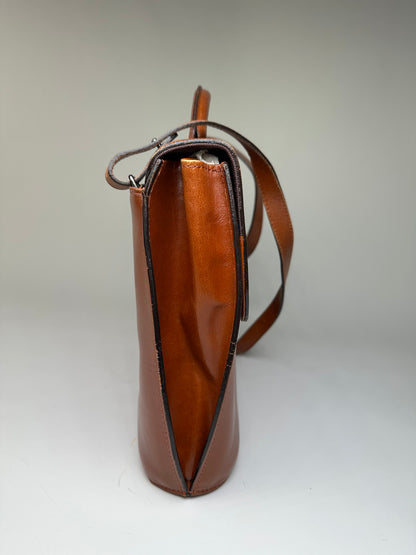 Vintage Issey Miyake Leather Shoulder Bag Chestnut Brown