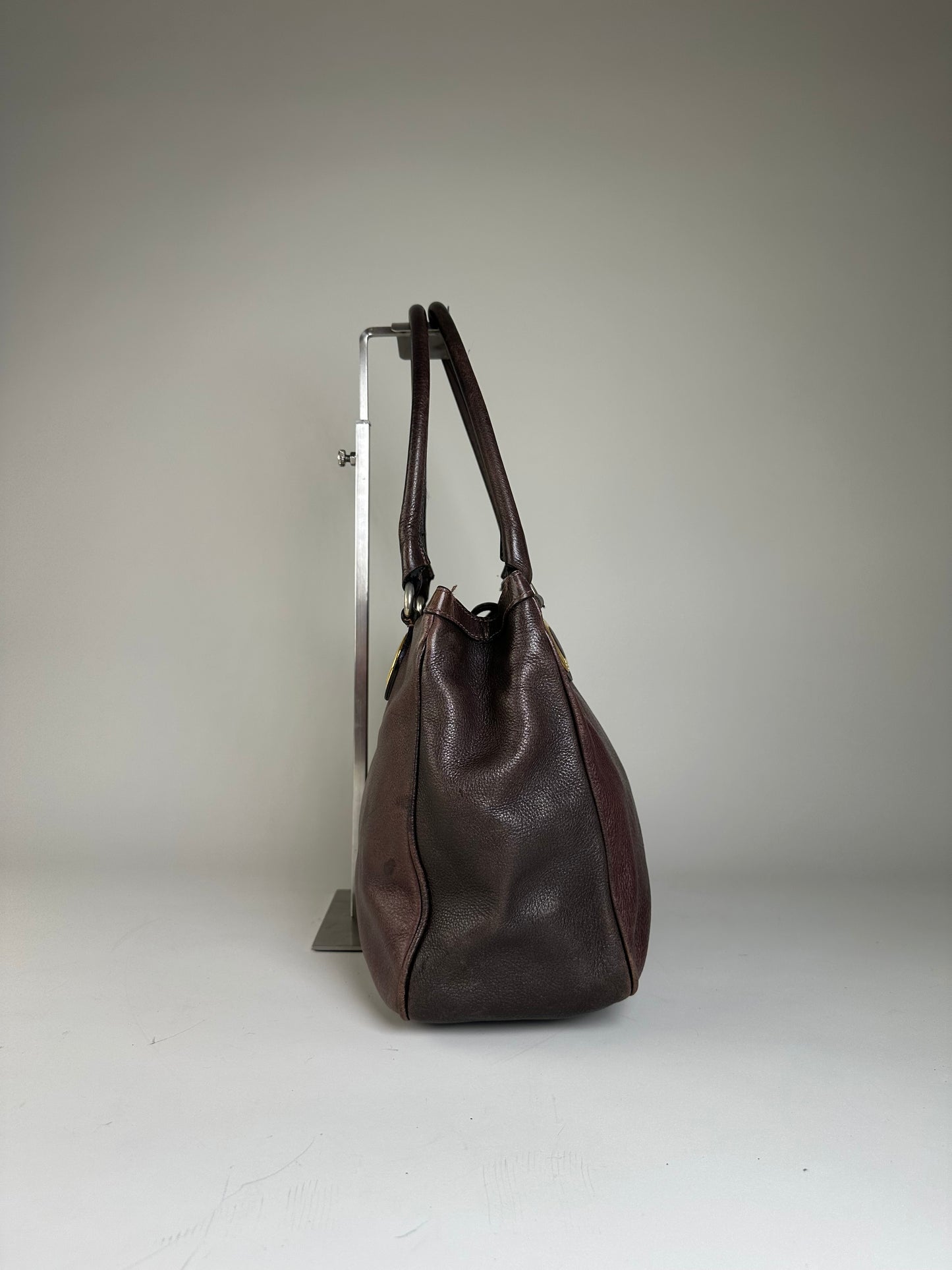 Vintage Etro Structured Leather Handbag Dark Brown Gold
