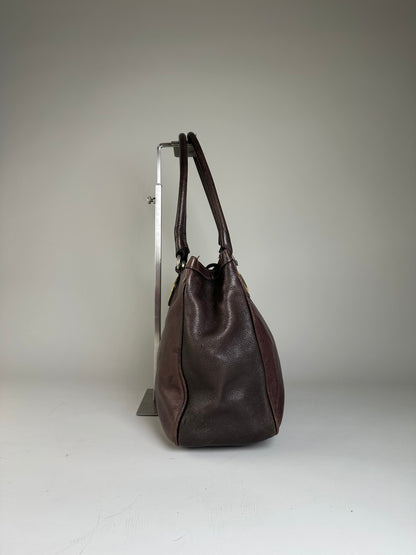 Vintage Etro Structured Leather Handbag Dark Brown Gold