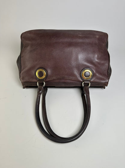 Vintage Etro Structured Leather Handbag Dark Brown Gold