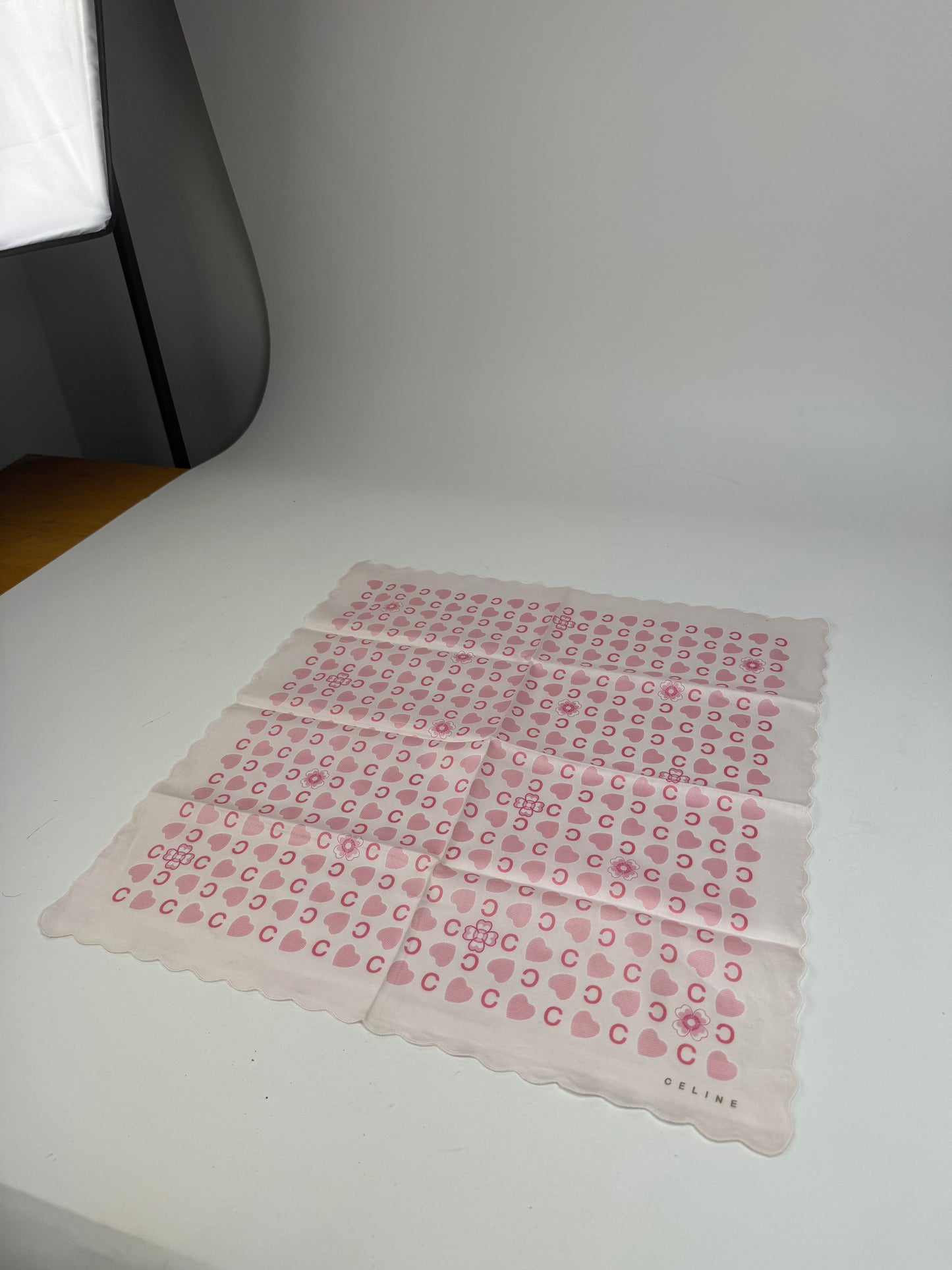 Vintage Celine Monogram Scarf White Pink