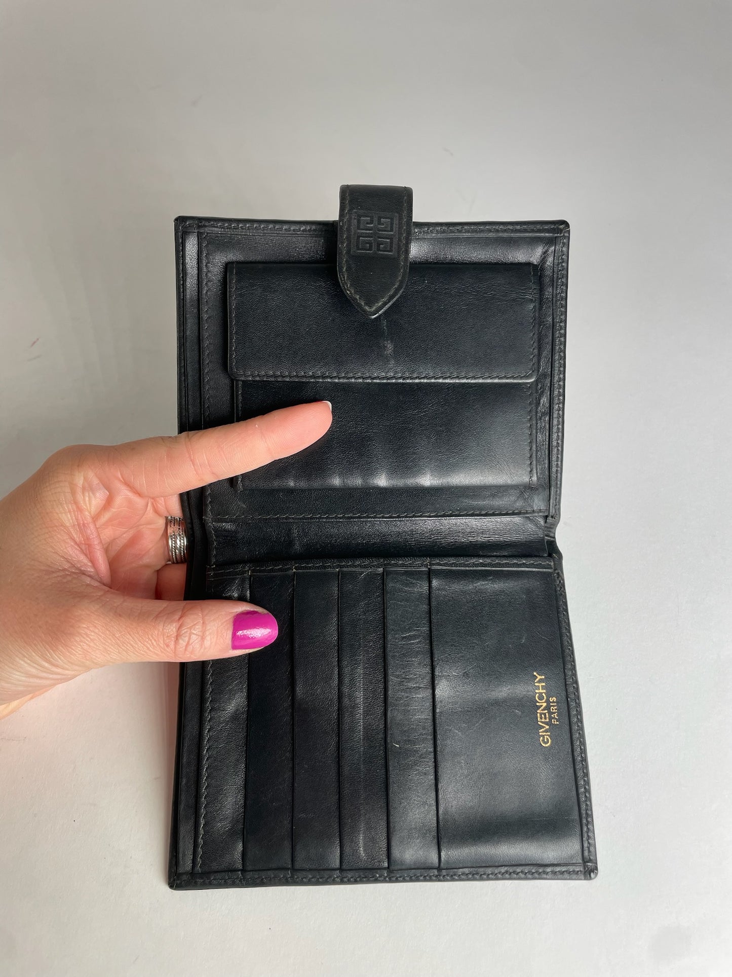 Vintage Givenchy Abstract Leather Wallet Grey Black
