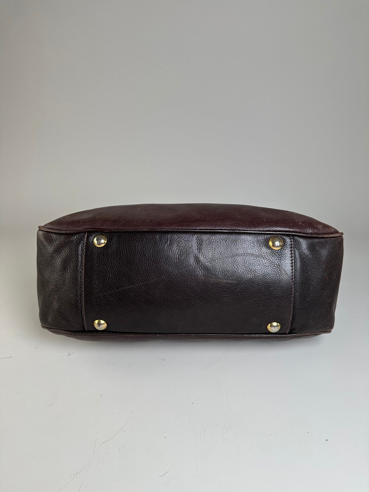 Vintage Etro Structured Leather Handbag Dark Brown Gold