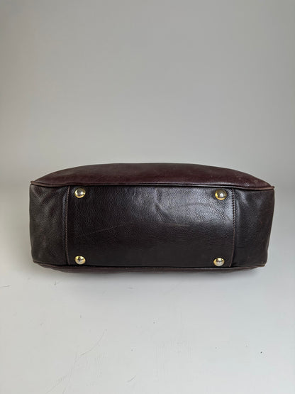 Vintage Etro Structured Leather Handbag Dark Brown Gold