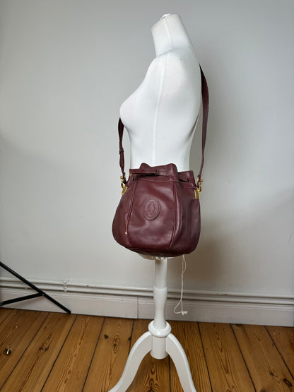 Vintage Cartier Must de Cartier Sac Seau Leather Crossbody Bucket Bag Bordeaux